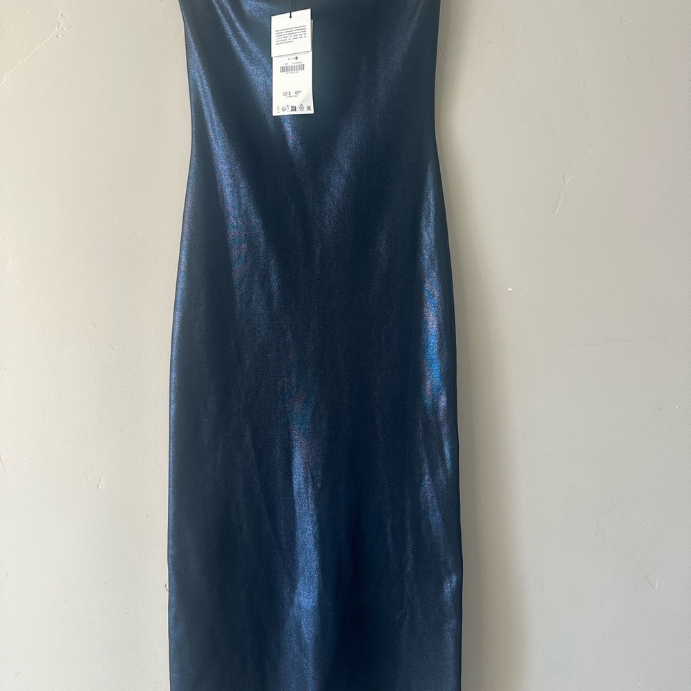 Zara Shimmering Navy Midi Dress